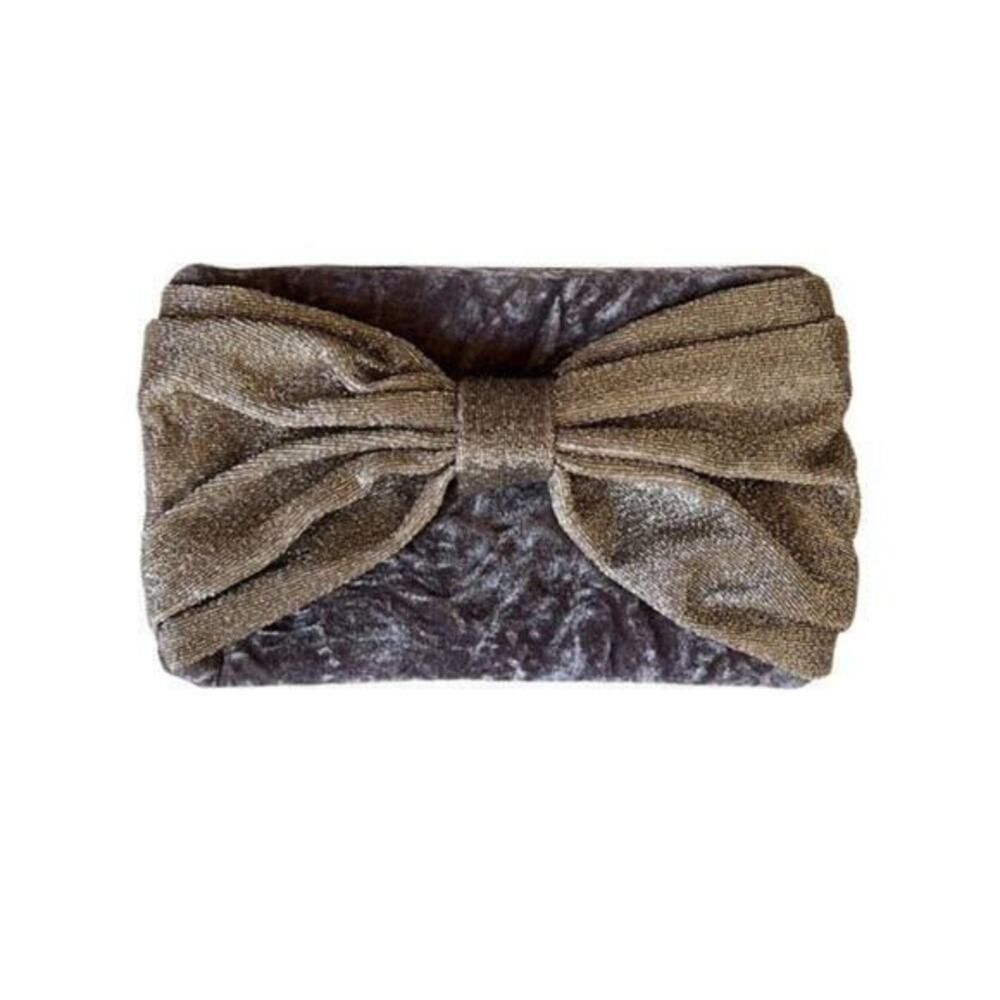 Rachel Parcell Velvet Beaded Mauve Glitter Bow Clutch Evening Bag